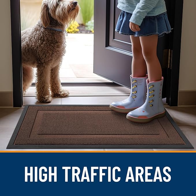 OLANLY Front Door Mat Indoor Outdoor Entrance, Waterproof All-Season, All-Weather Doormat, Sturdy Natural Rubber, Low Profile, Easy Clean Patio Porch Entryway Mat, 47x17, Chocolate Brown