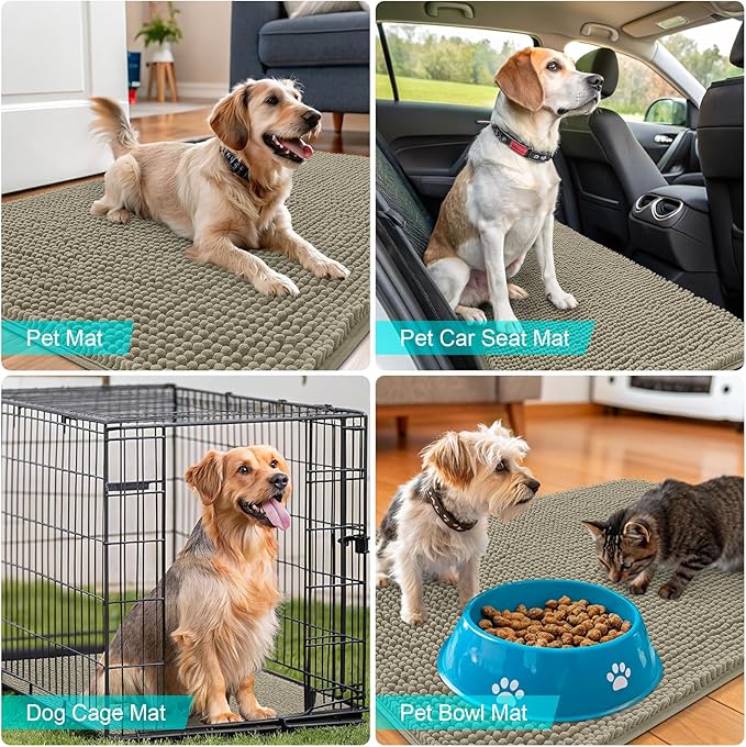 OLANLY Dog Door Mat for Muddy Paws 45x27, Absorbs Moisture and Dirt, Absorbent Non-Slip Washable Doormat, Quick Dry Chenille Mud Mat, Entry Indoor Entryway Carpet for Inside Floor, Warm Taupe
