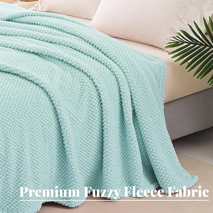 Whale Flotilla Extra Large Fuzzy Fleece Throw Blanket for Couch, 50x70 Inch Fluffy Warm Soft Jacquard Blankets for All Season, Lightweight and Cozy, Light Blue