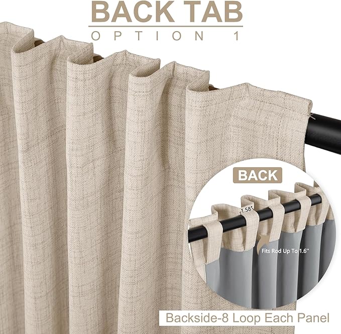 100% Blackout Shield Linen Blackout Curtains for Bedroom 84 Inches Long, Back Tab/Rod Pocket Living Room Drapes, Thermal Insulated Blackout Curtains 1 Panel Set, 100" W x 84" L, Oatmeal