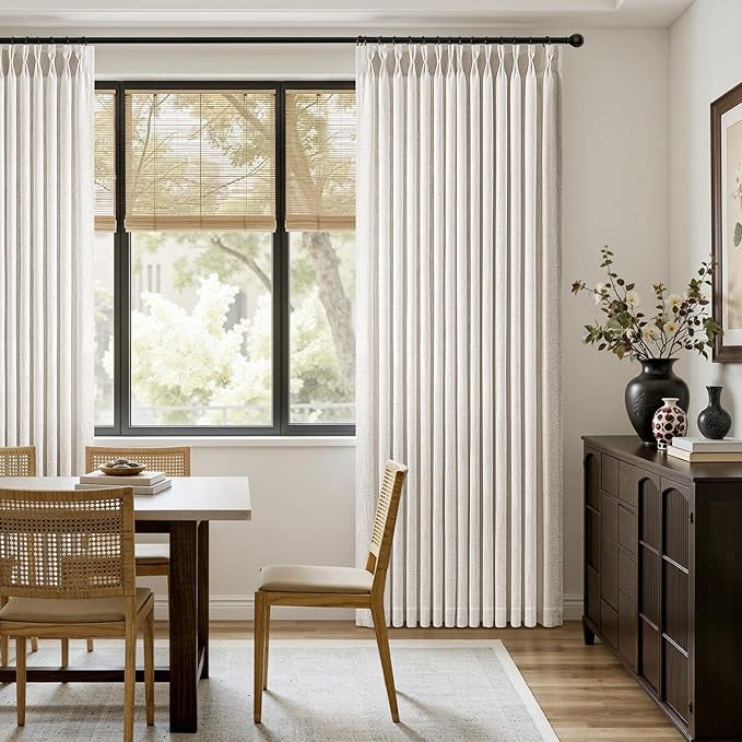 MIULEE Pinch Pleated Thick Linen Curtains 86 Inches Long 2 Panels Set for Living Room Bedroom, Linen Textured Drapes Pinch Pleat Back Tab Light Filtering Natural Farmhouse Semi Sheer Window Curtains