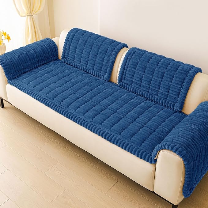 hyha Couch Covers for Dogs Washable, Non Slip Plush Dog Sofa Protectors, Fuzzy Pet Couch Covers for 3 Cushion Sofa Pet Friendly (Navy Blue, 27.6" x 70.9")