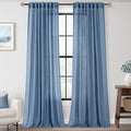 Denim Blue Curtains for Living Room Back Tab Modern Farmhouse Semi Sheer Blue Curtains 90 inches Long 2 Panels Set Muted Neutral Window Curtain for Dining Room Bedroom 52x90
