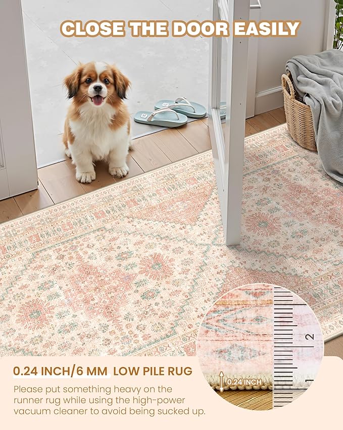 Kitchen Runner Rug Non Slip Washable 2.5x10, Soft Ultra-Thin Entryway Rug Runners for Hallways, Carpet Runner for Living Room,Kitchen, Laundry, Bathroom(Pink,2.5'x10')