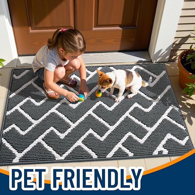 OLANLY Front Door Mat, Non-Slip Rubber Backing, Dirt Resistant and Absorbent, Washable, Easy to Clean Low-Profile Indoor Doormat for Back Door, Entryway, Inside Entrance, 36x24, Charcoal