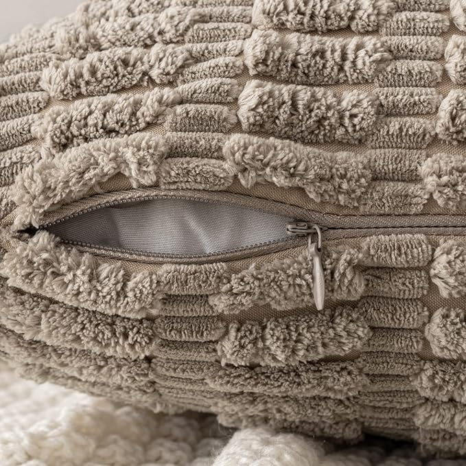 MIULEE Pack of 2 Corduroy Decorative Throw Pillow Covers 12x12 Inch Soft Boho Striped Pillow Covers Modern Farmhouse Home Decor for Sofa Living Room Couch Bed Light Brown