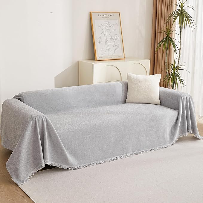 MYSKY HOME Sofa Cover for Dogs Washable for Sofa Boho Couch Cover, Cover for Sofa Couch Cover Blanket Thick Durable Sectional Couch Covers Furniture Protector, 71"x 150", Light Gery