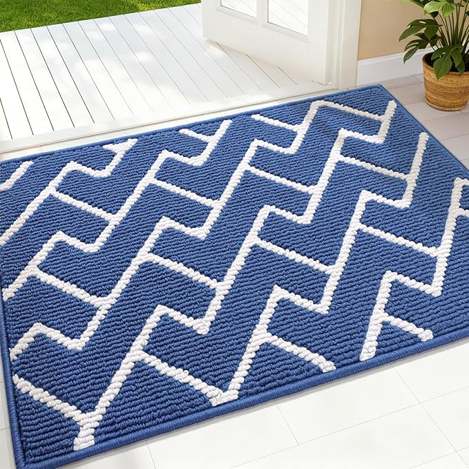 OLANLY Front Door Mat, Non-Slip Rubber Backing, Dirt Resistant and Absorbent, Washable, Easy to Clean Low-Profile Indoor Doormat for Back Door, Entryway, Inside Entrance, 36x24, Navy