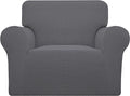 Easy-Going Stretch Oversized Chair Sofa Slipcover 1-Piece Couch Sofa Cover Furniture Protector Soft with Elastic Bottom for Kids Spandex Jacquard Fabric Small Checks Gray