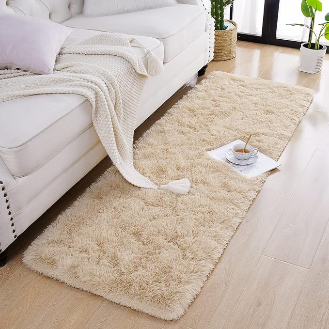 Chicrug Soft Runner Rug for Bedroom Living Room Plush Fluffy Rug 2x6 Feet, Shag Furry Runner Carpet Non Shedding for Nursery Children Kids Girls Room Home Decorative, Khaki