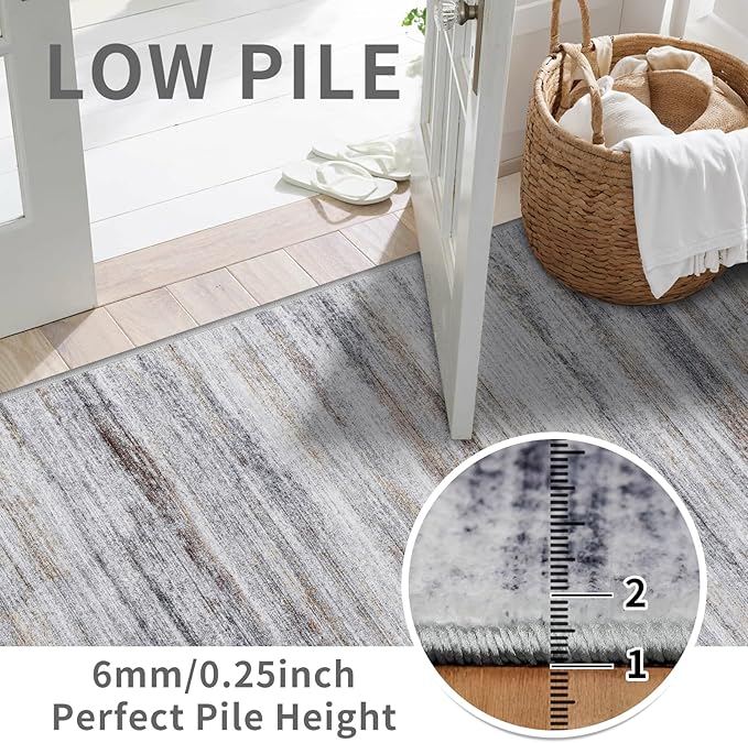 Washable Hallway Runner Rug for Home: Extra Long Runners for Entryway Living Room Dining Room - Stain and Water Resistant Rugs with Non-Slip Backing - Soft Low-Pile Carpet 2'6''x14' Beige Grey