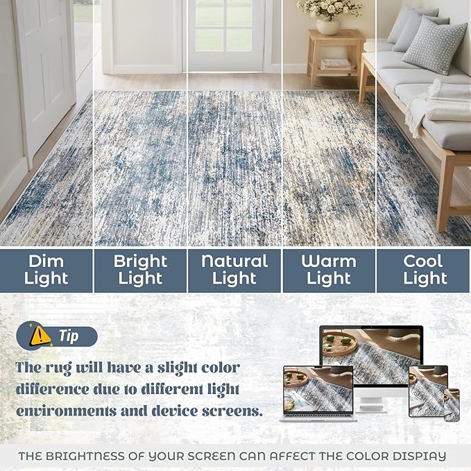 XLUEZ 2x8 Runner Rug for Hallway, Washable Modern Abstract Runner Rugs Neutral Soft Non Slip Kids Rug Stain Resistant Indoor Runners for Entryway Bedroom Kitchen Laundry Room(BlueWhite, 2'x8')