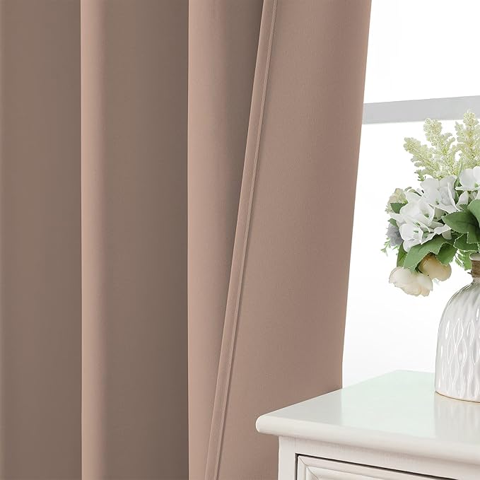 CUCRAF Khaki Blackout Curtains 72 inch Length 2 Panels Set, Rod Pocket Room Darkening Drapes for Bedroom Living Room, Insulated Thermal Light Blocking Window Curtain (W52 x L72 Inch)