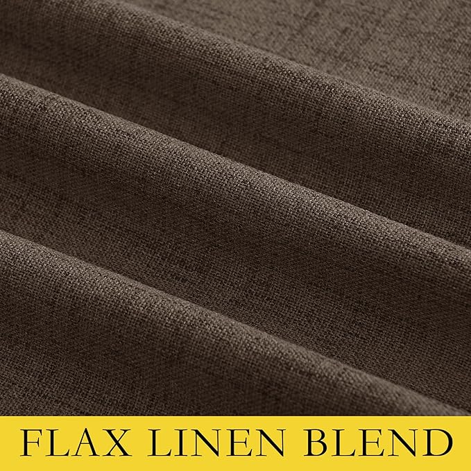 NICETOWN Coffee Vintage Linen 100% Blackout Curtains for Living Room, Thermal Insulated Curtains 63" Long, Noise Reducing Window Treatment Drapes for Hall Room, 52" Wide Per Panel, Set of 2