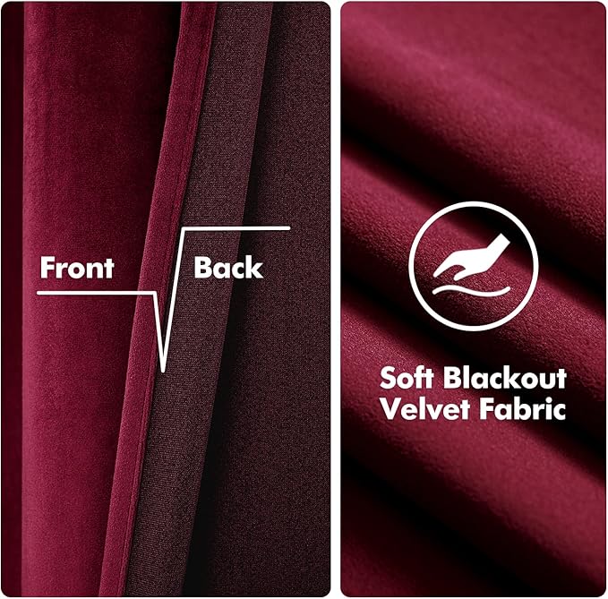 MIULEE Christmas Burgundy Velvet Curtains Solid Soft Red Blackout Curtain Grommet Top Thermal Soundproof Room Darkening Curtains/Drapes/Panels for Living Room Bedroom 52 x 84 Inch 2 Panels