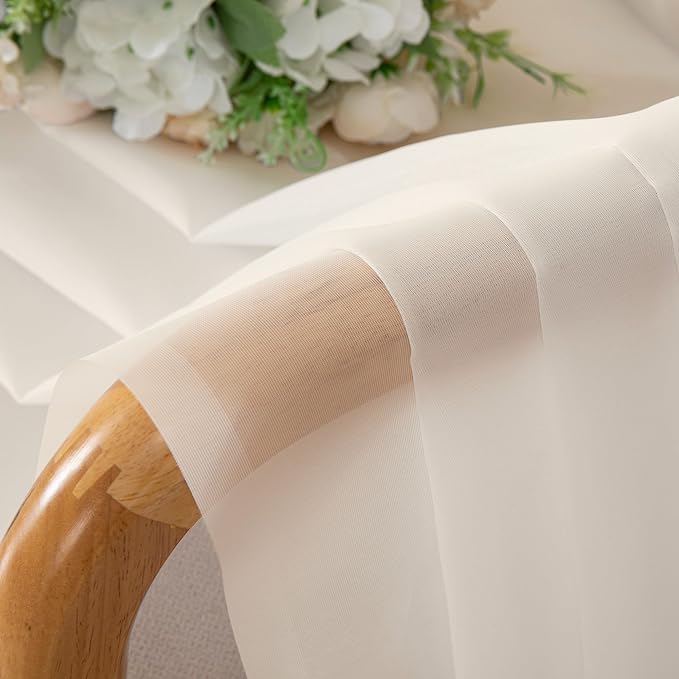 Simplebrand Cream Sheer Curtains 96 Inches Long, Light Filtering Rod Pocket Solid Color Window Sheer Curtain Panels, Elegant Curtains & Drapes for Living Room, Bedroom 2 Panels, 59" W x 96" L