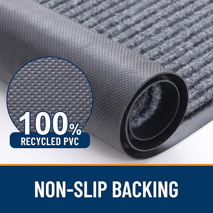 OLANLY Front Door Mat Indoor Outdoor Entrance, 2-Pack 35 x 23 Inch, Waterproof Heavy Duty Doormat, Fade Resistant, Low Profile, Easy Clean Patio Porch Welcome Floor Mats for Entry, Light Gray