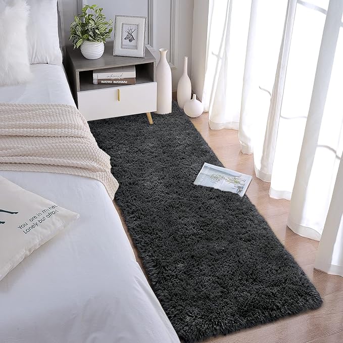 Chicrug Soft Runner Rugs for Bedroom Living Room Plush Fluffy Rug 2x6 Feet, Shag Furry Area Rug Carpet Non Shedding for Nursery Children Kids Girls Room Home Decorative, Dark Grey