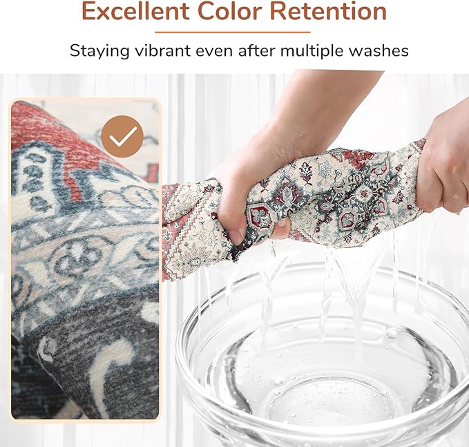 OPPODREAM Soft Area Rugs 3x5, Washable Rugs with Non Slip Backing, Low-Pile Throw 3x5 Carpet, Faux Cashmere 3 x 5 Carpet, Black & Red