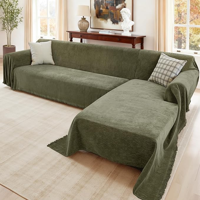 Sectional Couch Covers, 2 Pieces Washable L Shaped Couch Covers Sofa Blanket for Dogs Pet Friendly Sectional Sofa Slipcovers Furniture Covers,71"x 110"+ 71"x 118",(X-Large,Green)