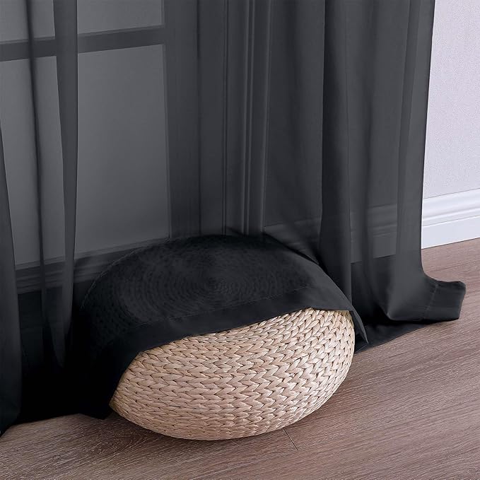 OWENIE Extra Long Black Sheer Curtains 144 inch 2 Panels Set, Translucent Backdrop Window Scarf Drapes for Canopy Bed/Wedding/Living Room/Anniversary, 12FT Length, Each 59Wx144L in, 2PCS