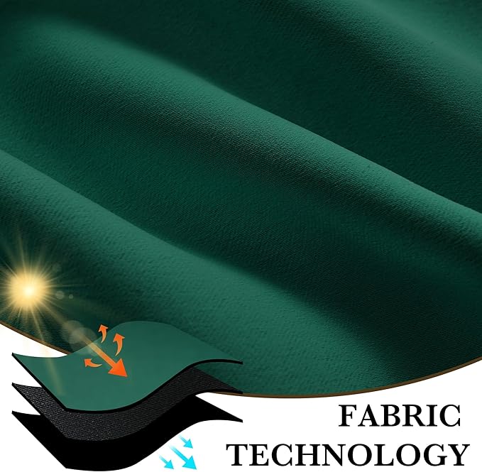 RYB HOME 100% Blackout Short Curtains for Small Window, Thermal Insulated Total Room Darkening Noise Reducing Curtains for Kitchen Bathroom Basement, 34 inches Wide by 48 inches Long, Dark Green
