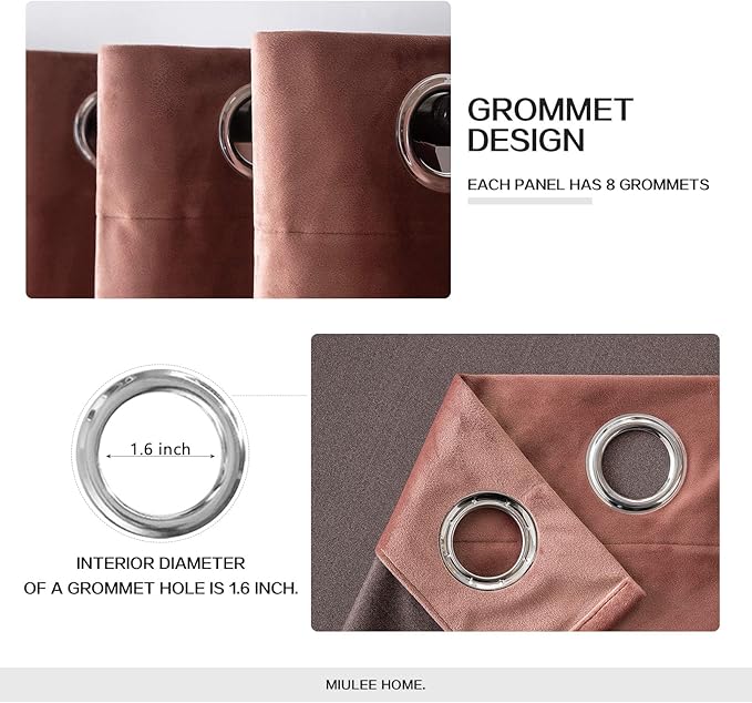 MIULEE Elegant Velvet Curtains Dusty Rose Pink Grommet Curtains Thermal Insulated Soundproof Room Darkening Blackout Curtains/Drapes for Girls & Ladys Living Room/Bedroom Decor 52 x 63 Inch 2 Panels