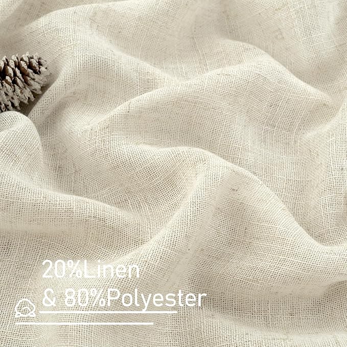 LAMIT Extra Wide Linen Curtains for Bedroom,Natural Light Filtering Faux Linen Textured Panels Semi Sheer Back Tab and Rod Pocket Boho Drapes for Living Room, 2 Panels, 70 x 84 Inch