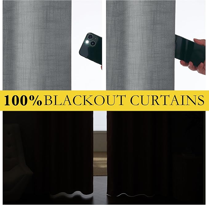 NICETOWN 100% Absolutely Blackout Linen Curtains with Thermal Insulated White Liner, Dove Grey, 42" W x 45" L, Set of 2, Burlap Textured Textured Linen Look Privacy Window Treatment for Kitchen