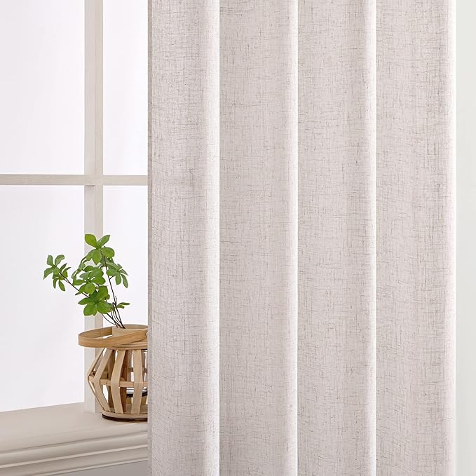 MIULEE White Linen Curtains 63 Inch Length 2 Panels for Bedroom Living Room, Soft Thick Linen Textured Natural Window Drapes Semi Sheer Light Filtering Back Tab Rod Pocket Burlap Look Decor
