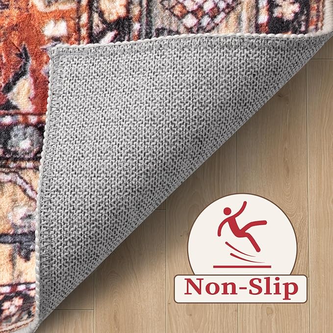 SERISSA Boho Rugs for Entryway, 2x3 Tribal Entryway Rug Non-Slip Washable Small Area Rug, Ultra Soft Oriental Vintage Low-Pile Indoor Door Mat Floor Carpet for Entrance Bedroom Kitchen Bathroom