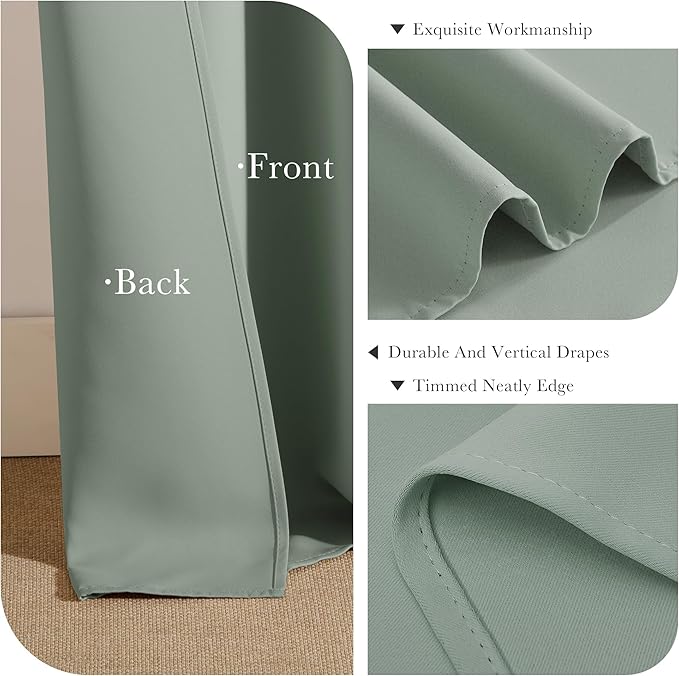 PONY DANCE Sage Green Blackout Curtains, Solid Back Tab Thermal Insulated Light Blocking Drapes for Kitchen/Bathroom Window, Short Small Drapes for RV Camper, 42 W x 45 L, 2 Panels