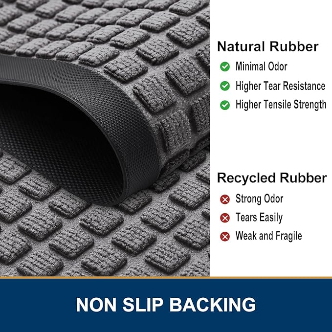 Smiry Front Door Mat Outside Entrance, Heavy Duty Natural Rubber Doormat, Non Slip, Trap Dirt and Moisture, Easy Clean, Low Profile Welcome Floor Mats for Indoor Outdoor Entry, 59x23 Inch, Mix Grey