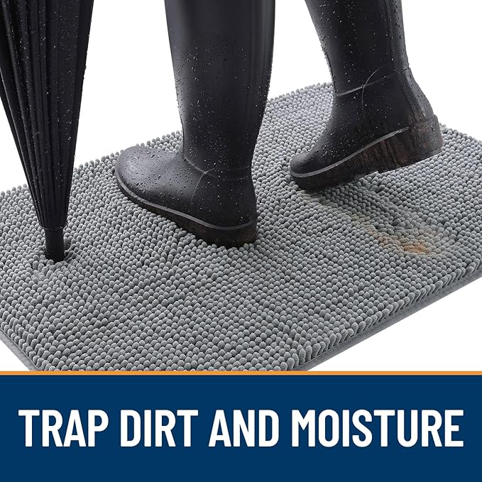 OLANLY Dog Door Mat for Muddy Paws 40x32, Absorbs Moisture and Dirt, Absorbent Non-Slip Washable Doormat, Quick Dry Chenille Mud Mat for Dogs, Entry Indoor Entryway Carpet for Inside Floor, Grey