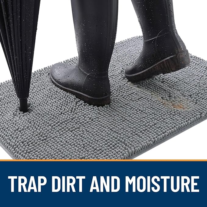 OLANLY Dog Door Mat for Muddy Paws 32x20, Absorbs Moisture and Dirt, Absorbent Non-Slip Washable Doormat, Quick Dry Chenille Mud Mat for Dogs, Entry Indoor Entryway Carpet for Inside Floor, Grey