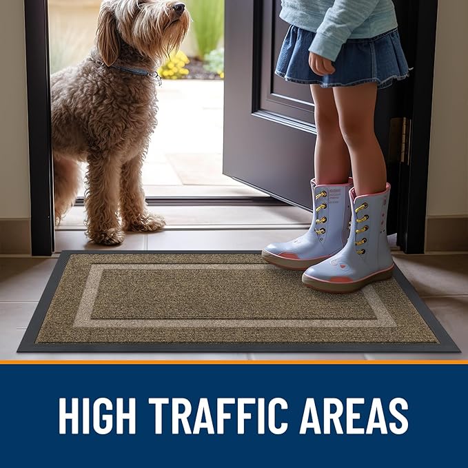 OLANLY Front Door Mat Indoor Outdoor Entrance, Waterproof All-Season, All-Weather Doormat, Sturdy Natural Rubber, Fade Resistant, Low Profile, Easy Clean Patio Porch Entryway Mat, 59x30, Brown
