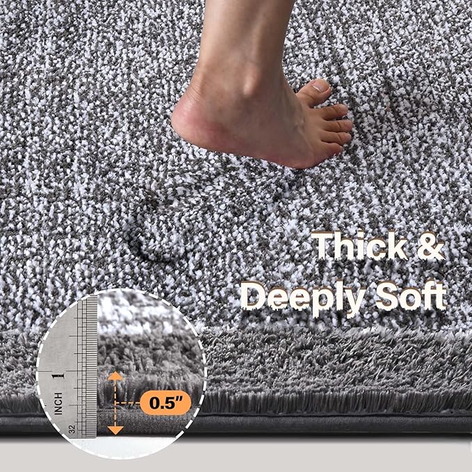 36x24 Large Bathroom Rugs Washable Non Slip, Grey Bath Mat for Bathroom Floor Tub, Soft Absorbent Quick Dry Mats for Shower, Bathtub,Home Decor