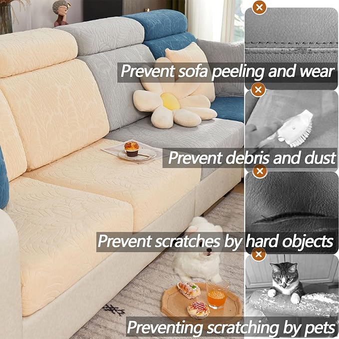 Soothing Home Sofa Covers, Sofa Hero Covers, Wear-Resistant Universal Couch Covers Washable Stretch Sectional Couch Cushion Covers (Grey,Large Double Seat Cover)