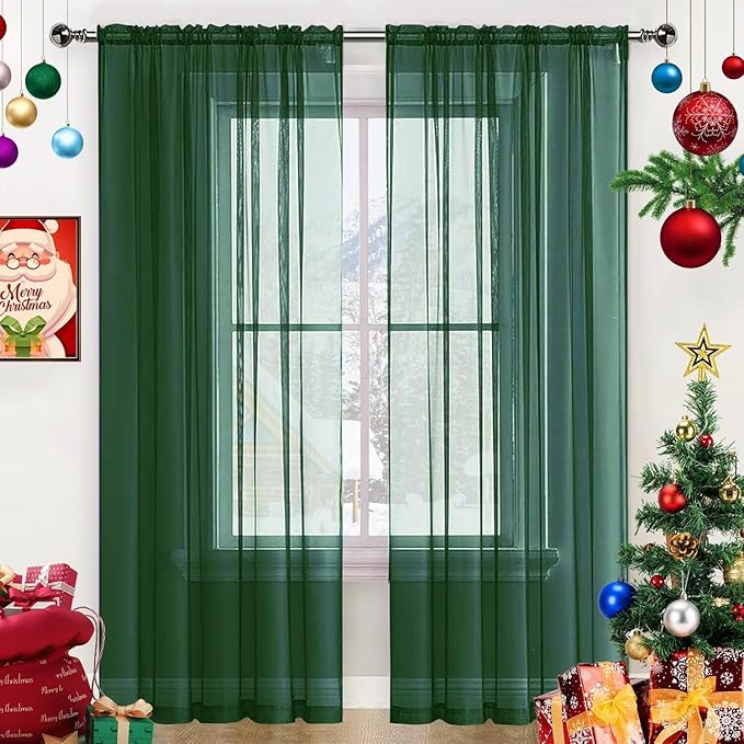 SpaceDresser Basic Rod Pocket Sheer Voile Window Curtain Panels White 1 Pair 2 Panels 42 Width 84 Inch Long for Kitchen Bedroom Children Living Room Yard(Foliage Green,42 W x 84 L)