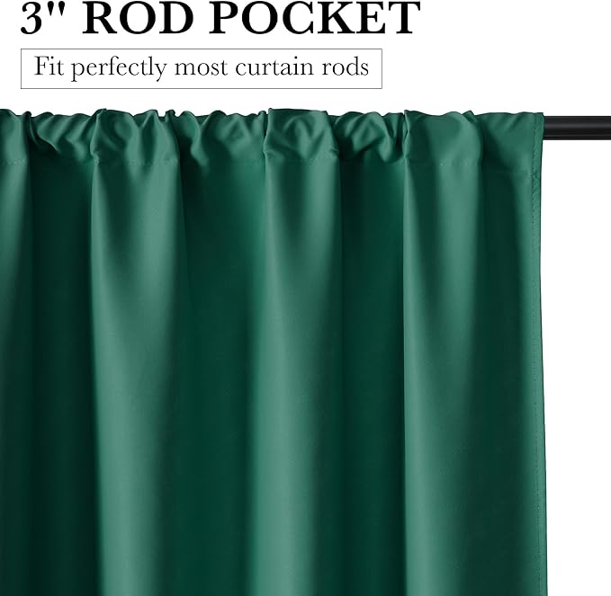 RYB HOME 100% Blackout Basement Curtains 24 inches Long, Heat & UV Blocking Total Room Darkening Noise Reducing Curtains for Bathroom RV Campers, Dark Green, 2 Panels Set