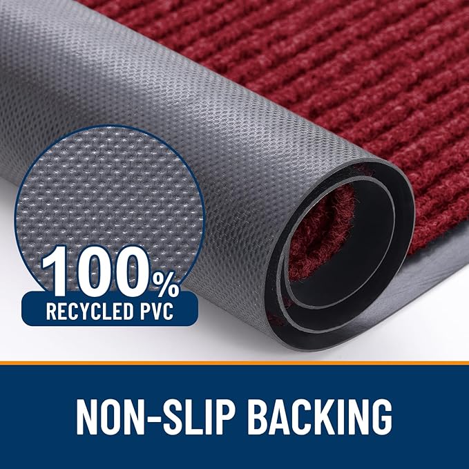 OLANLY Front Door Mat Indoor Outdoor Entrance, 2-Pack 59 x 23 Inch, Waterproof Heavy Duty Doormat, Fade Resistant, Low Profile, Easy Clean Patio Porch Welcome Floor Mats for Entry, Wine Red
