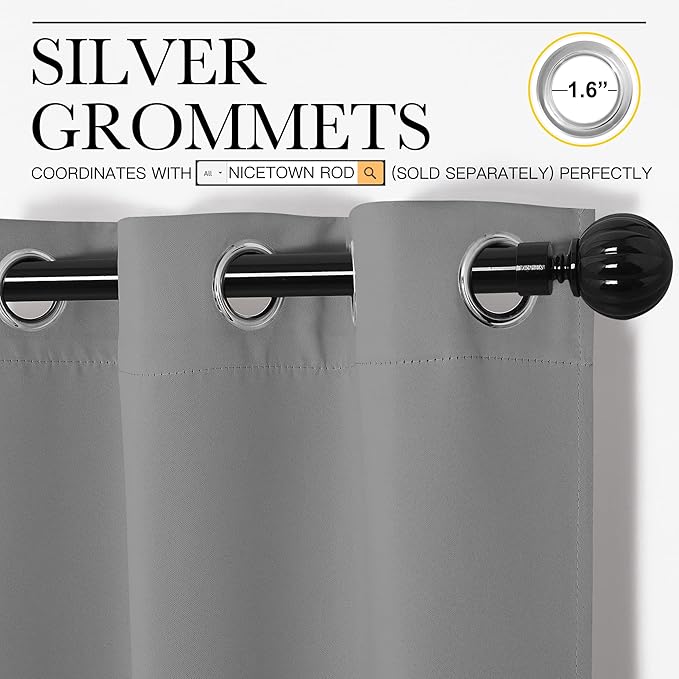 NICETOWN Silver Grey Room Darkening Curtain Panels 78" Long for RV, Play Room, Studio, Heat Block Out and Keep Warm Drapes Window Treatment Drapes for Doorway Entryway Patio (55" Width, 2 Panels)