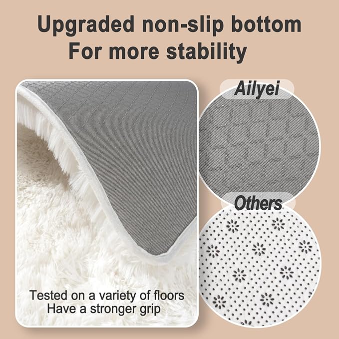 Ultra Soft Runner Rugs for Bedroom Hallways with Upgraded Non-Slip Rubber Backing & Thick Memory Sponge, 2x4 Feet Fluffy Shag Throw Area Rug for Bedside Dorm Cream