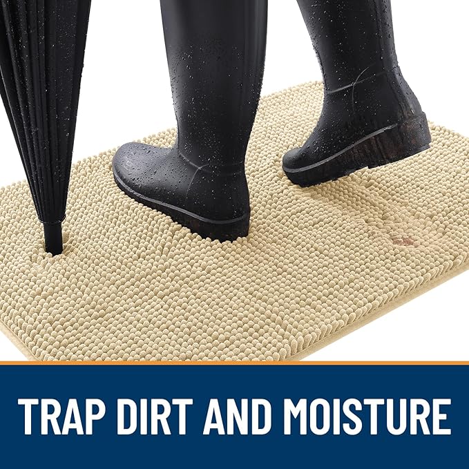 OLANLY Dog Door Mat for Muddy Paws 44x32, Absorbs Moisture and Dirt, Absorbent Non-Slip Washable Doormat, Quick Dry Chenille Mud Mat for Dogs, Entry Indoor Entryway Carpet for Inside Floor, Sand