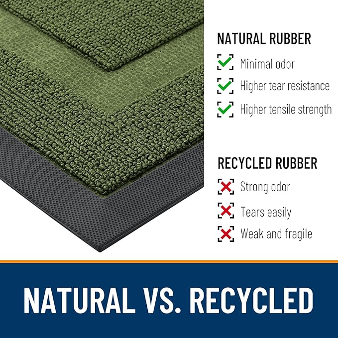 OLANLY Front Door Mat Indoor Outdoor Entrance, Waterproof All-Season, All-Weather Doormat, Sturdy Natural Rubber, Low Profile, Easy Clean Patio Porch Entryway Mat, 47x17, Classic Green
