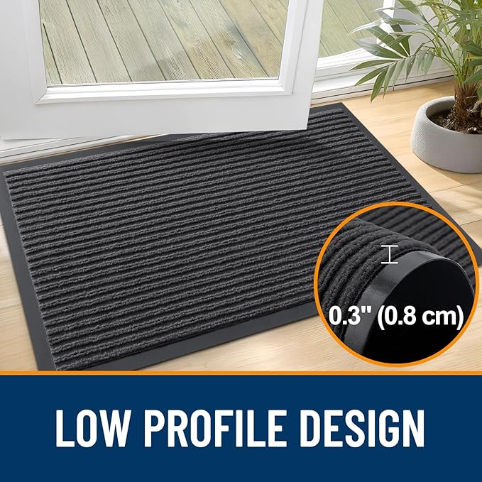 OLANLY Front Door Mat Indoor Outdoor Entrance, 2-Pack 47 x 32 Inch, Waterproof Heavy Duty Doormat, Fade Resistant, Low Profile, Easy Clean Patio Porch Welcome Floor Mats for Entry, Charcoal Grey