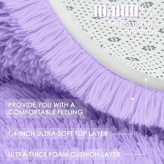 OLANLY 2x8 Machine Washable Runner Rugs for Hallway, Soft Fluffy Shaggy Bedside Rugs for Bedroom, Living Room, Indoor Floor Carpet for Kids Girl Boy, Nursery Rooms, Home Decor Aesthetic, Light Purple