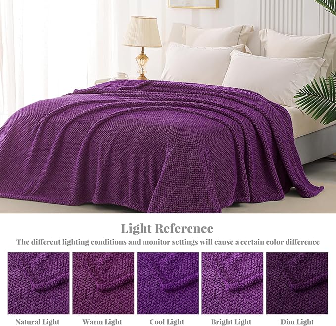 Whale Flotilla Twin Size Fuzzy Fleece Blanket for Bed, 60x80 Inch Fluffy Warm Soft Jacquard Blankets for All Season, Lightweight and Cozy, Purple