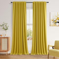 Guken 100% Blackout Curtains 84 Inch Length 2 Panels Set for Living Room Bedroom Back Tab Thermal Insulated Black Out Linen Drapes Room Darkening Celery Yellow,52x84