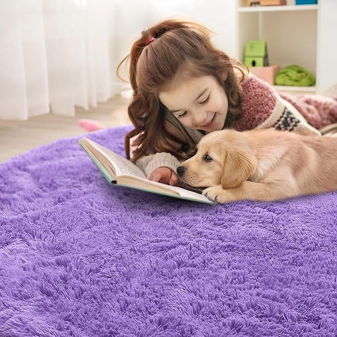 OLANLY Purple Round Rugs for Bedroom - Machine Washable, 6 ft Circle Area Rugs for Living Room, Soft and Fluffy Shaggy Carpet for Teen Girls and Boys, Nursery Rooms, Dorms, Home Decor Aesthetic